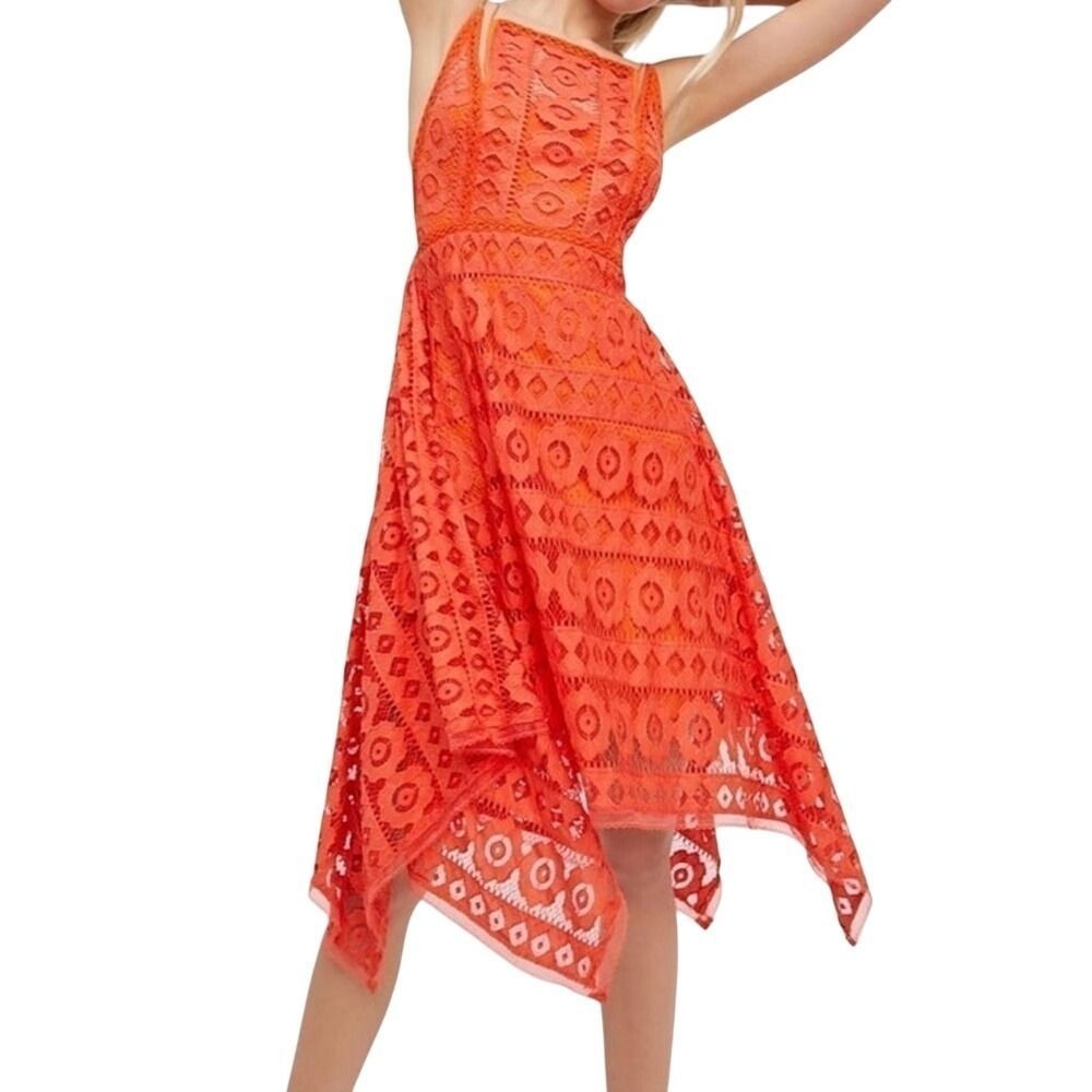 Free People Just Like Honey Boho Lace Hankerchief Hem Dress Women  XS